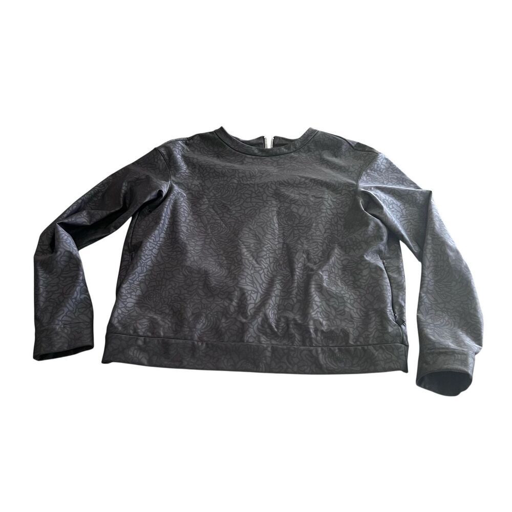 Lululemon Black Embossed Petal Camo Back-Zip Ruffle Pullover Sweatshirt size 8